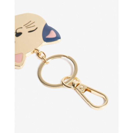 Llavero Metálico Cara De Gato. Dorado