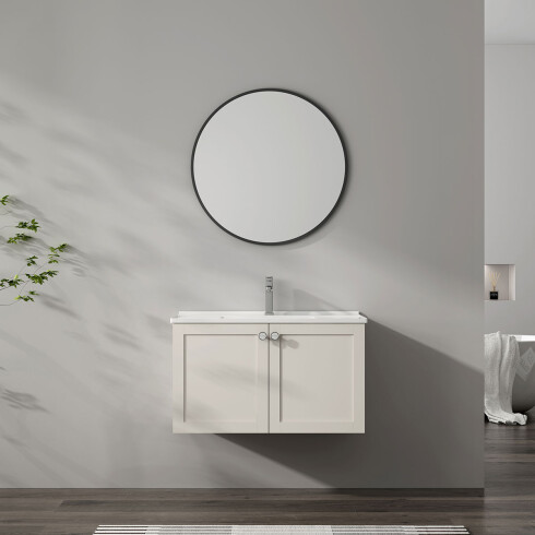 Mueble Baño En Mdf 80X50X45 Beige Incluye Bacha C/Perf Para Griferia GAMAS DE BEIGE
