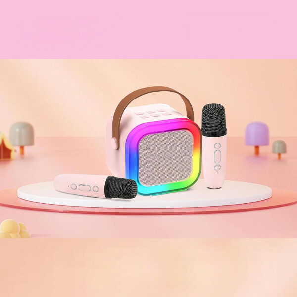 Mini Parlante Karaoke Bluetooth RGB Con 2 Micrófonos K-12 Variante Color Rosa