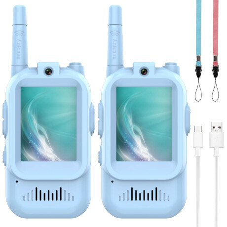 Walkie Talkies X2 Infantil Camara Pantalla Recargable Celeste