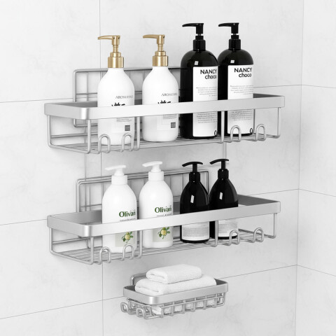 Set de 3 Estante Organizador Accesorio Baño Ducha Jabonera Adhesivo Imback Color Plateado Set de 3 Estante Organizador Accesorio Baño Ducha Jabonera Adhesivo Imback Color Plateado
