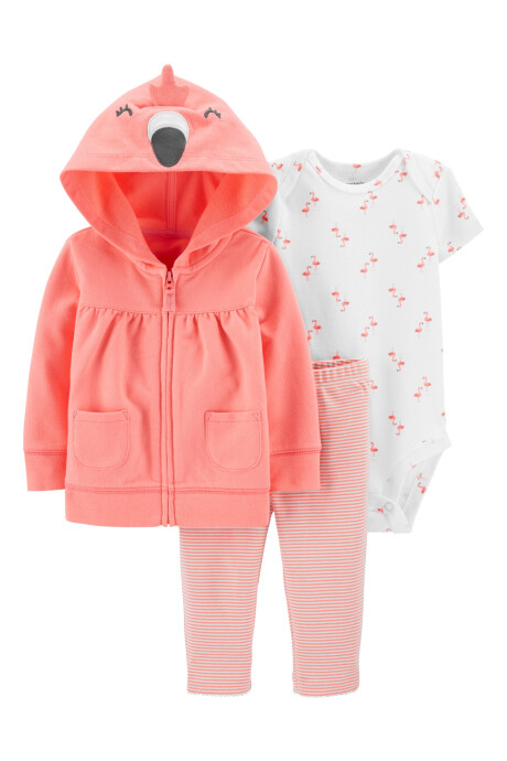 Set tres piezas de algodón, campera, pantalón y body, diseño flamengo Sin color