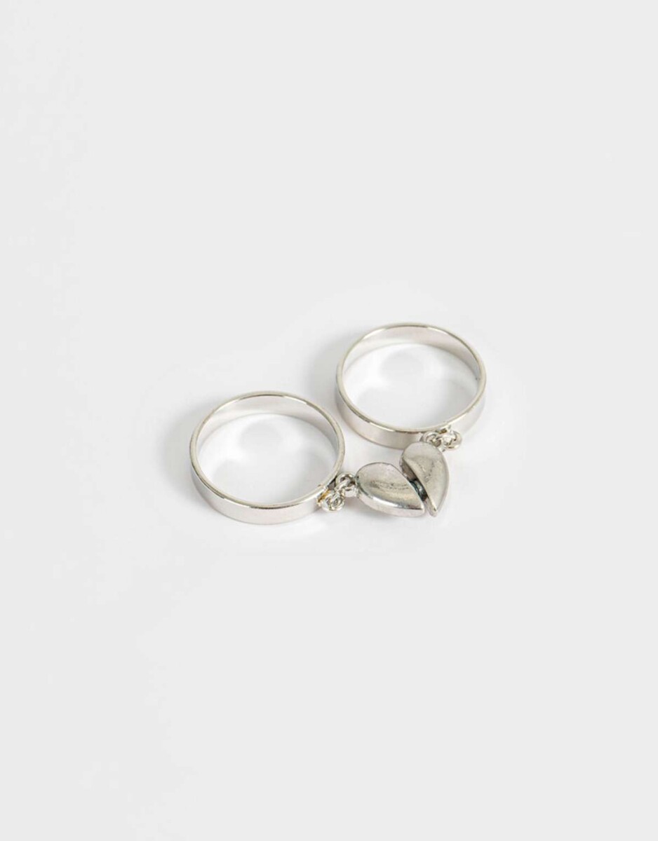 Set De Anillos Con Corazón - Plateado 