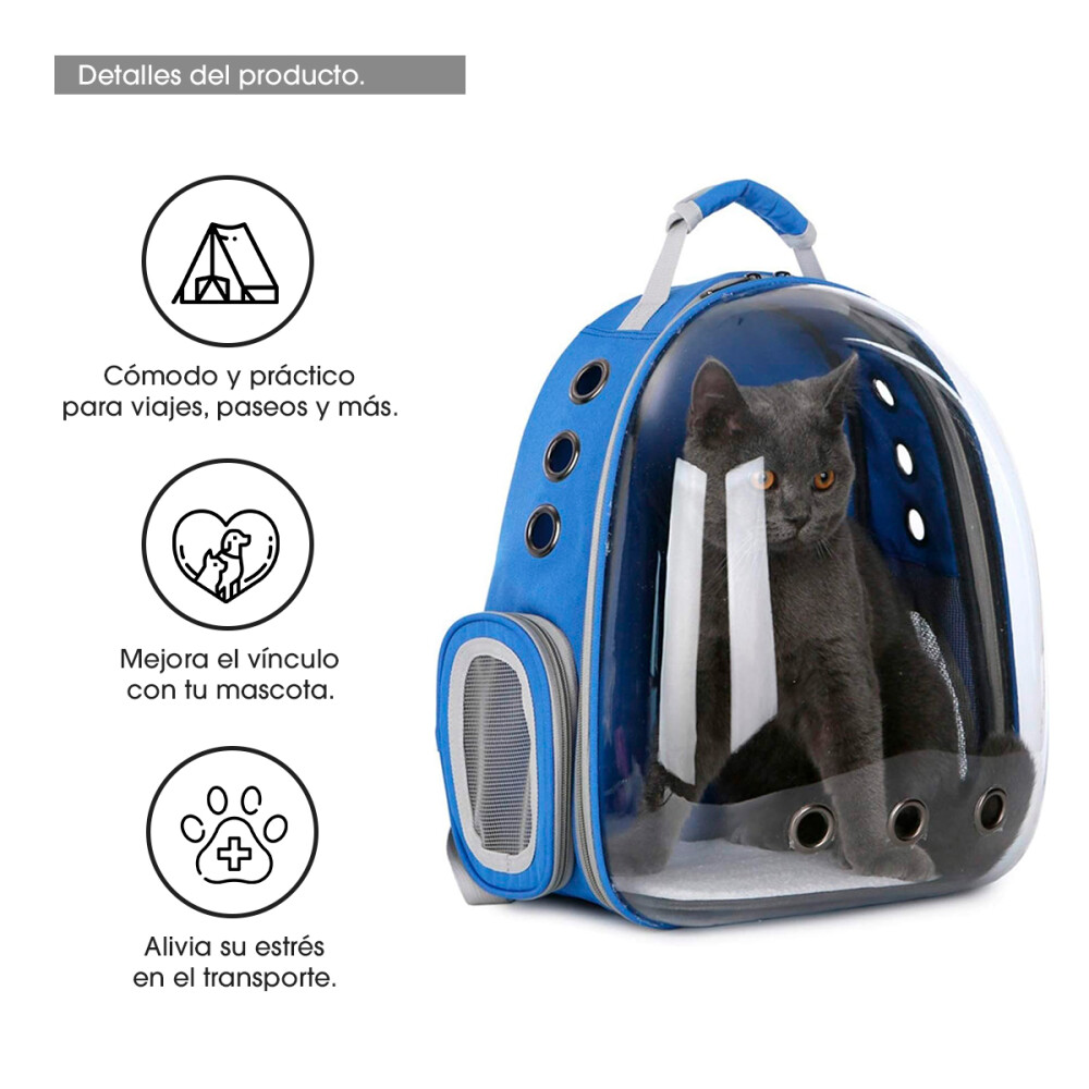 Mochila Bolso Mascotas Gato Perro Capsula Color azul