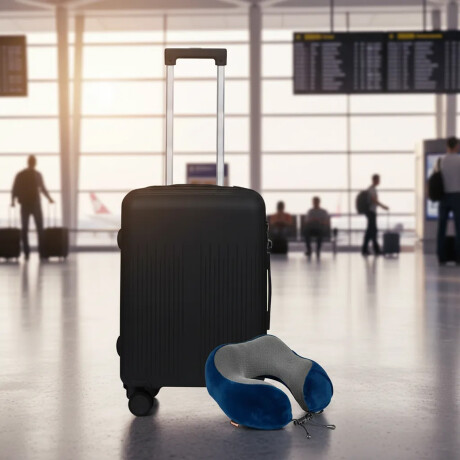 Set Valija Carry On Rígida + Almohadón Cervical Memoria Azul Negro