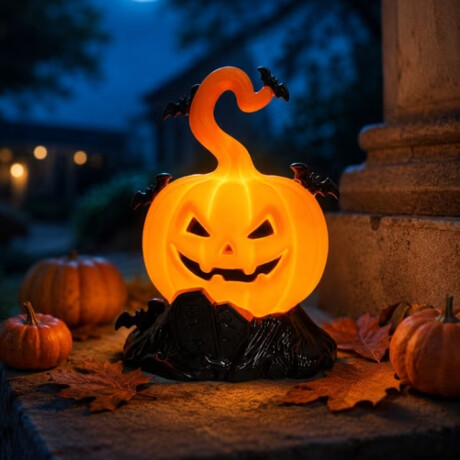 Calabaza decorativa con luz led y murciélagos Naranja