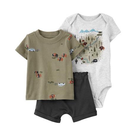 Set Carters 3 Piezas Short Remera y Body Algodón Búfalo KHAKI