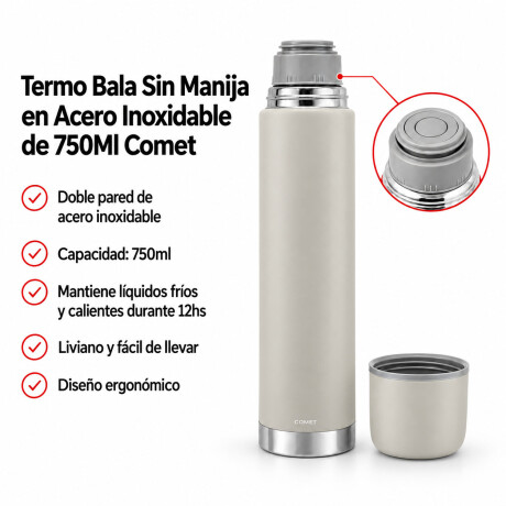 Termo Bala Acero Inoxidable 750Ml Mantiene Frío Calor Comet Gris