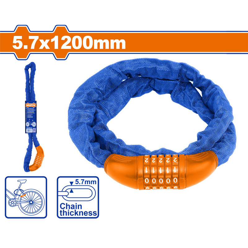 CANDADO CADENA BICICLETA COMBINACION 5.7X1.2MTS WADFOW WBK4157 CANDADO CADENA BICICLETA COMBINACION 5.7X1.2MTS WADFOW WBK4157