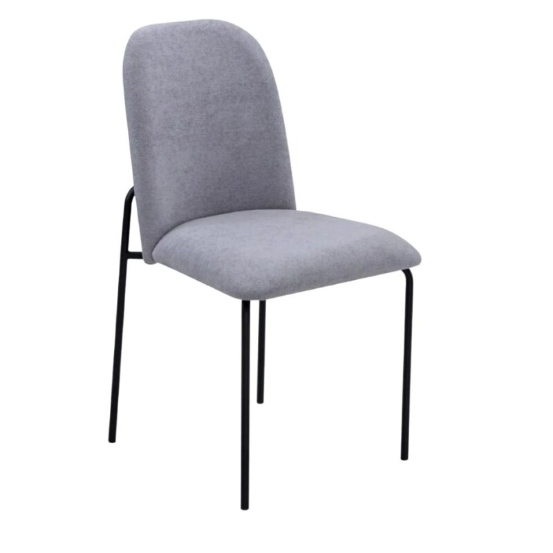 Silla en tela gris claro, patas en metal negras. Silla en tela gris claro, patas en metal negras.