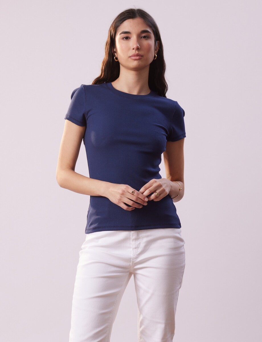 Remera Basica Modal Ribs - Azul 