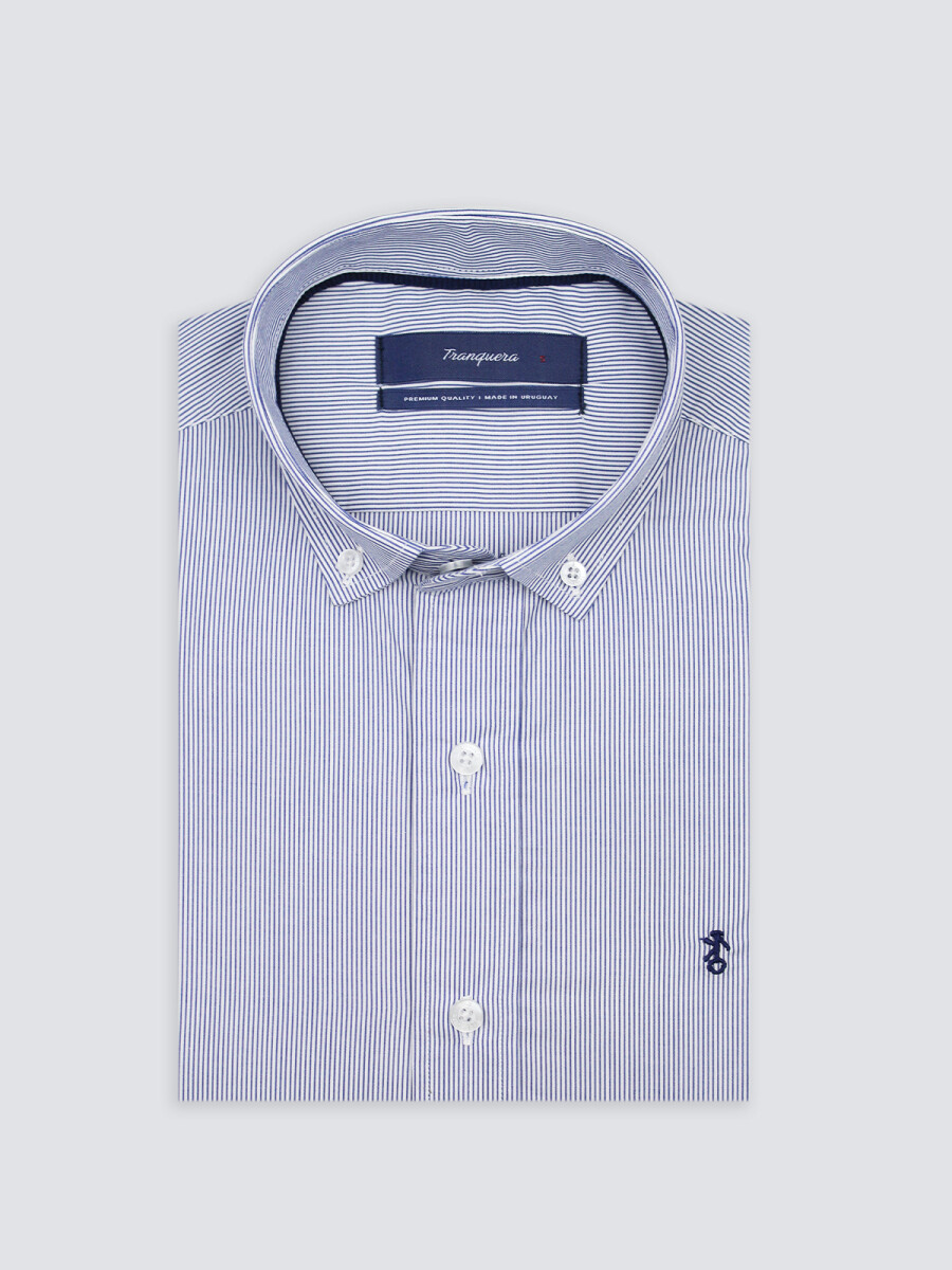 Camisa de Hombre Premium Rayada - Raya Azul Fina 