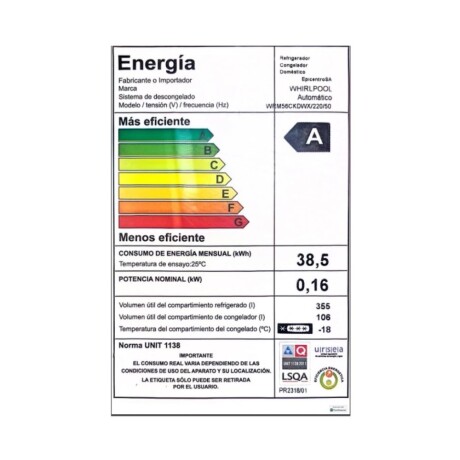 Heladera Whirlpool WRM56 inverter inox. Heladera Whirlpool WRM56 inverter inox.