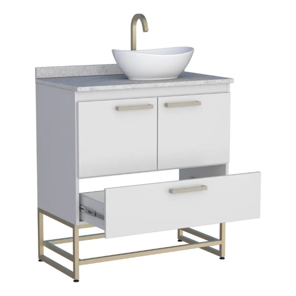 Mueble de baño Suez Blanco mesada granito 80cm con bacha de loza Mueble De Baño Suez Blanco Mesada Granito 80cm Con Bacha De Loza