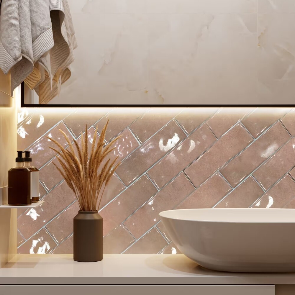 Cerámica de pared Brick Aquarela Rose 7,5x25 cm Brillante Cerámica De Pared Brick Aquarela Rose 7,5x25 Cm Brillante