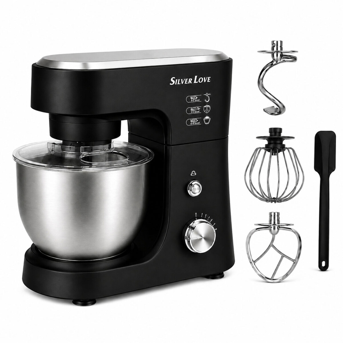 Batidora Planetaria 5L 1200W 6 Vel. Amasa Mezcla - Negro 