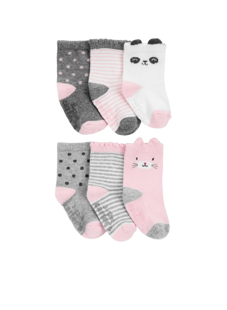 Set Medias Carters x6 Toddler Panda Rosa 