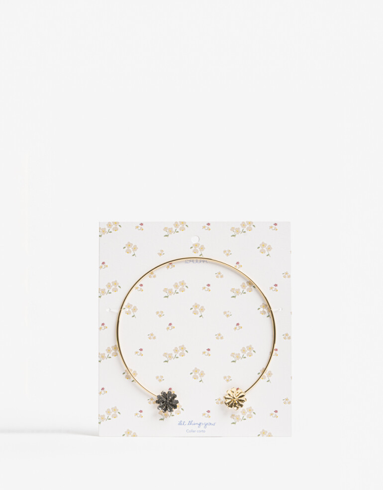 Collares Cortos Color Collar Rígido Metal Flores - Dorado