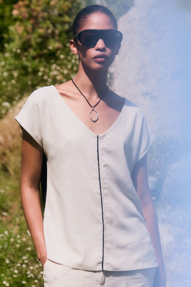 Blusa lino bicolor beige melange