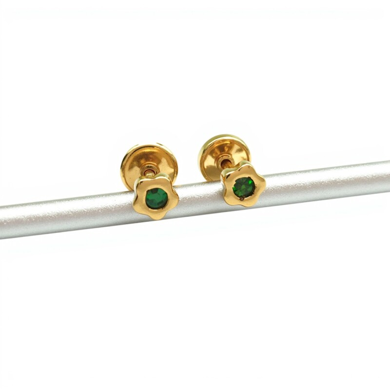 Caravanas Flor Esmeralda y oro - Oro bajo - Esmeralda y Zirconia - CA8063 conpiedra