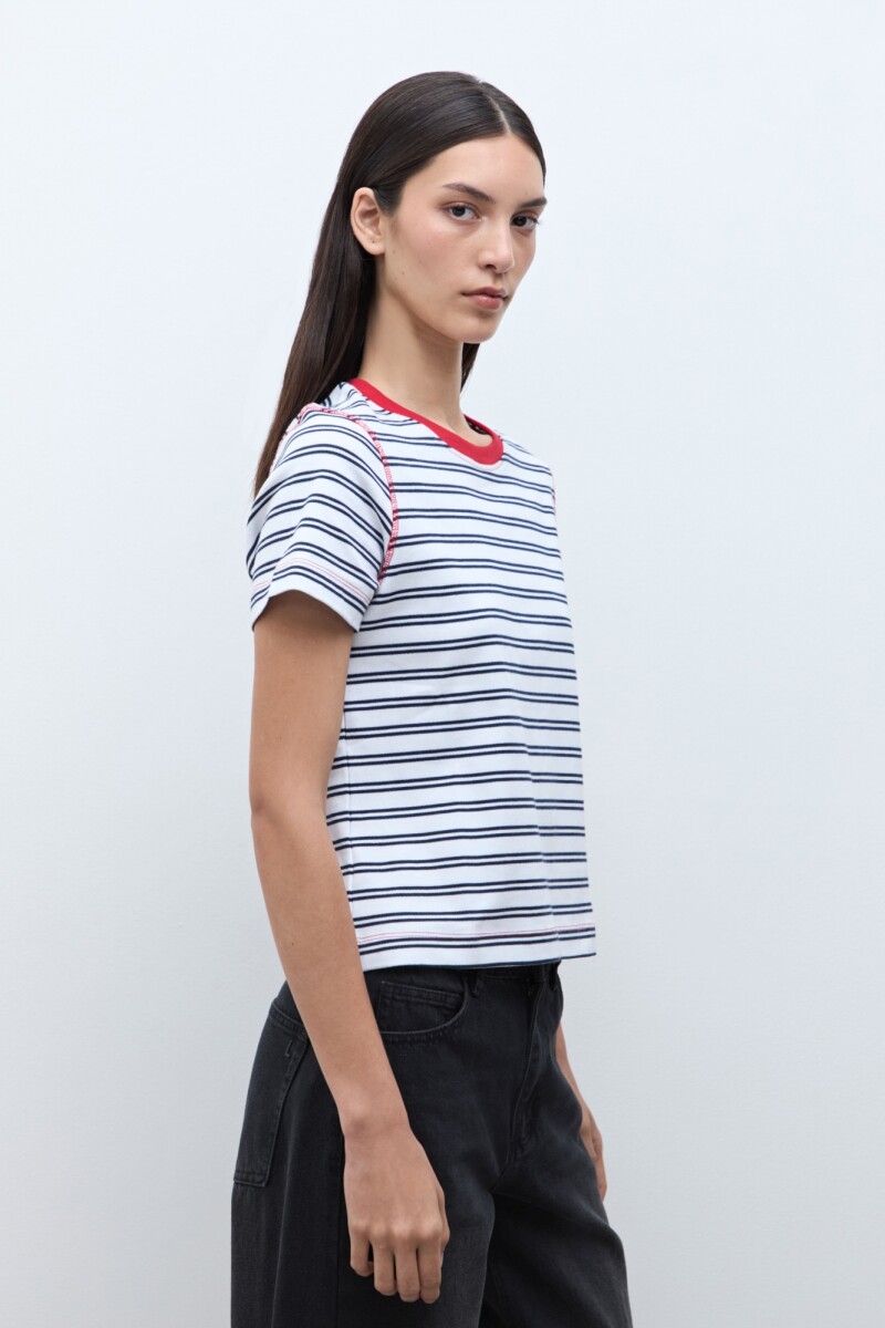 Remera rayada manga corta blanco