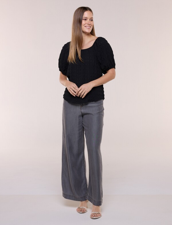 Blusa Texturada Manga Balloon NEGRO
