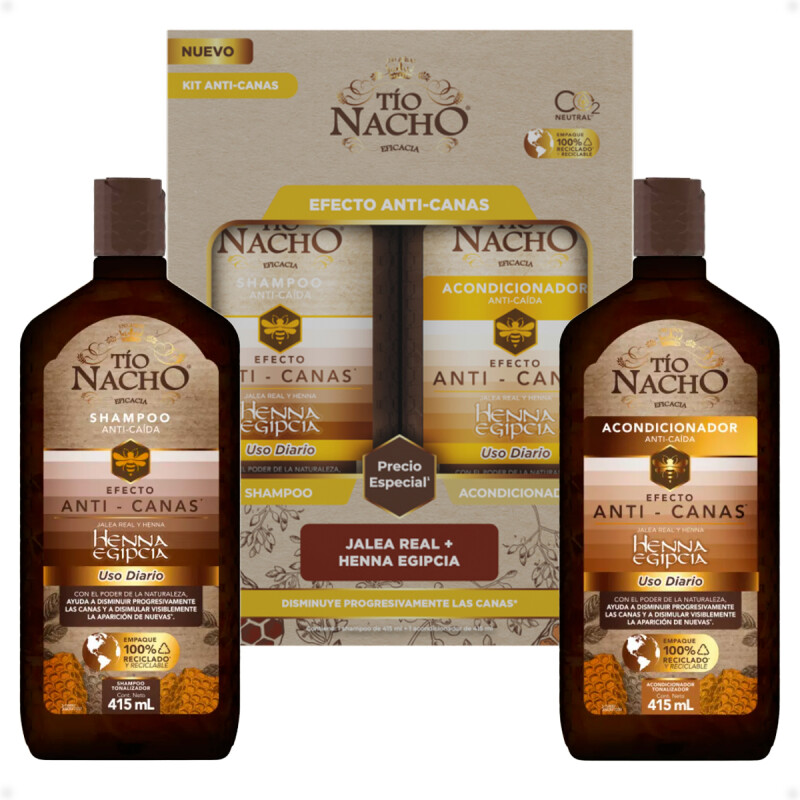 Pack Shampoo y Acondicionador Anticanas Jalea Real y Henna Egipcia Tío Nacho de 415 ML Pack Shampoo y Acondicionador Anticanas Jalea Real y Henna Egipcia Tío Nacho de 415 ML