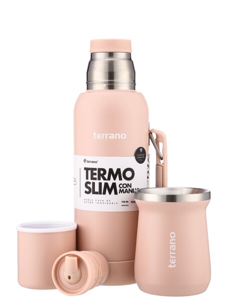 Kit Termo 750mL. Slim con Manija + Mate de Acero Tradicional Rosado