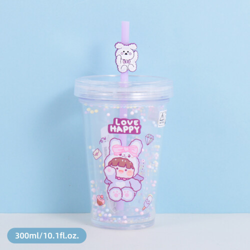 Vaso De Plástico Con Pajita 300ml - Conejito - Púrpura Vaso De Plástico Con Pajita 300ml - Conejito - Púrpura