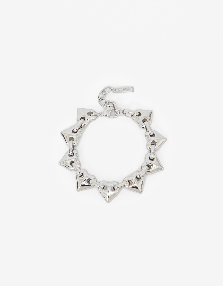 Pulseras Flexibles Metal Pulsera De Metal Con Corazones - Plateado