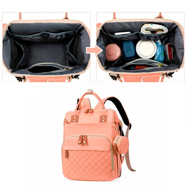 Silla Mecedora Bouncer Bebé + Mochila Maternal Impermeable Variante Color Verde Salmon