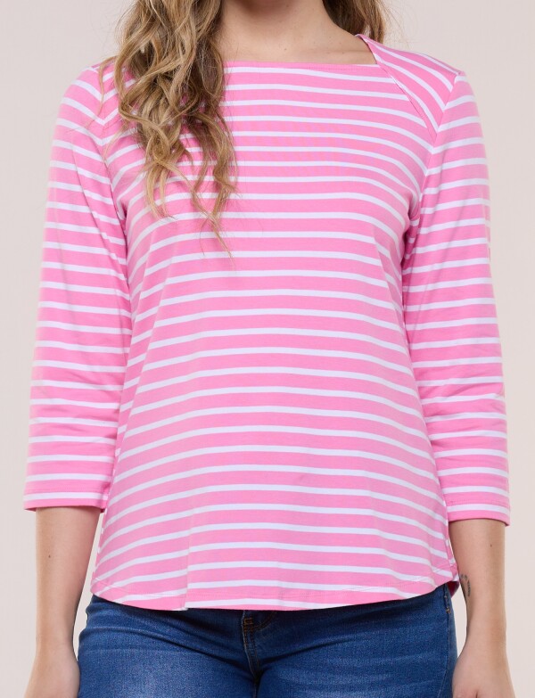Remera Escote Bote Con Manga 3/4 Raglán ROSA/MULTI