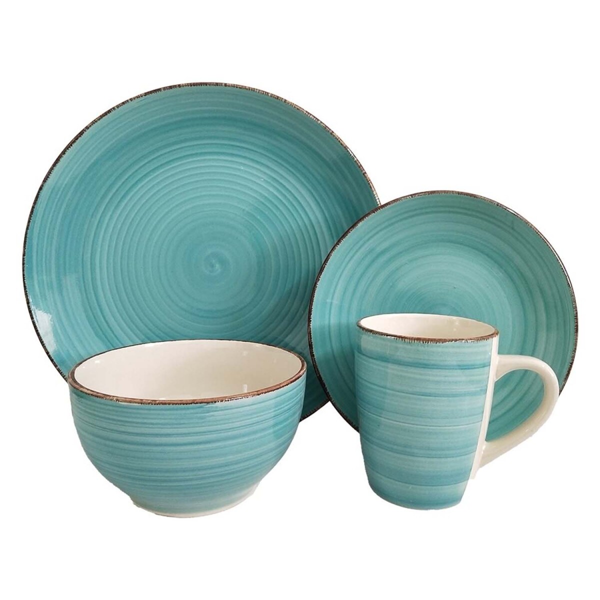 Juego Vajilla en Cerámica 16 Piezas Platos Bowls Tazas 385ml - Celeste 