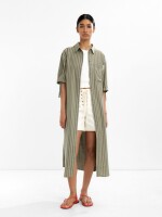 Vestido Camisero A Rayas Mezcla De Lino verde