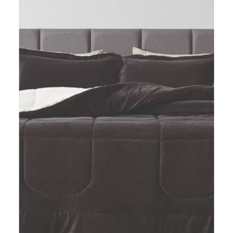 Acolchado Terciopelo y Corderito KARSTEN c/porta Almohada QUEEN Sonata Grafiti con Natural