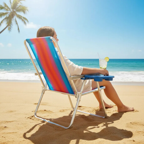 Set Silla Playa Alum 120Kg + Mesa Lateral Divisiones Mor Celeste/naranja