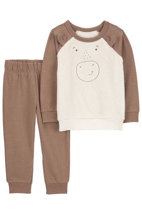 Set dos piezas de algodón, pantalón y buzo con plush, diseño alce Sin color