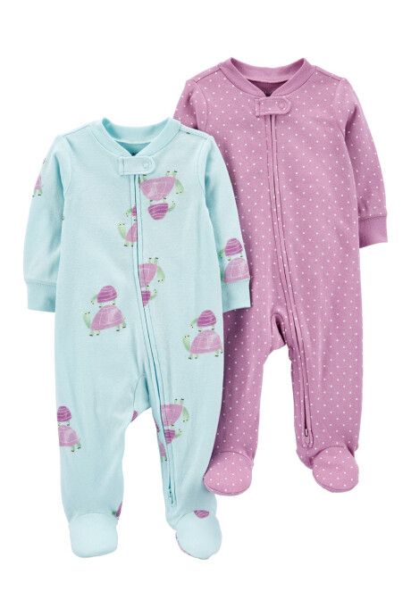 Pack dos pijamas de algodón con pie y doble cierre Sin color