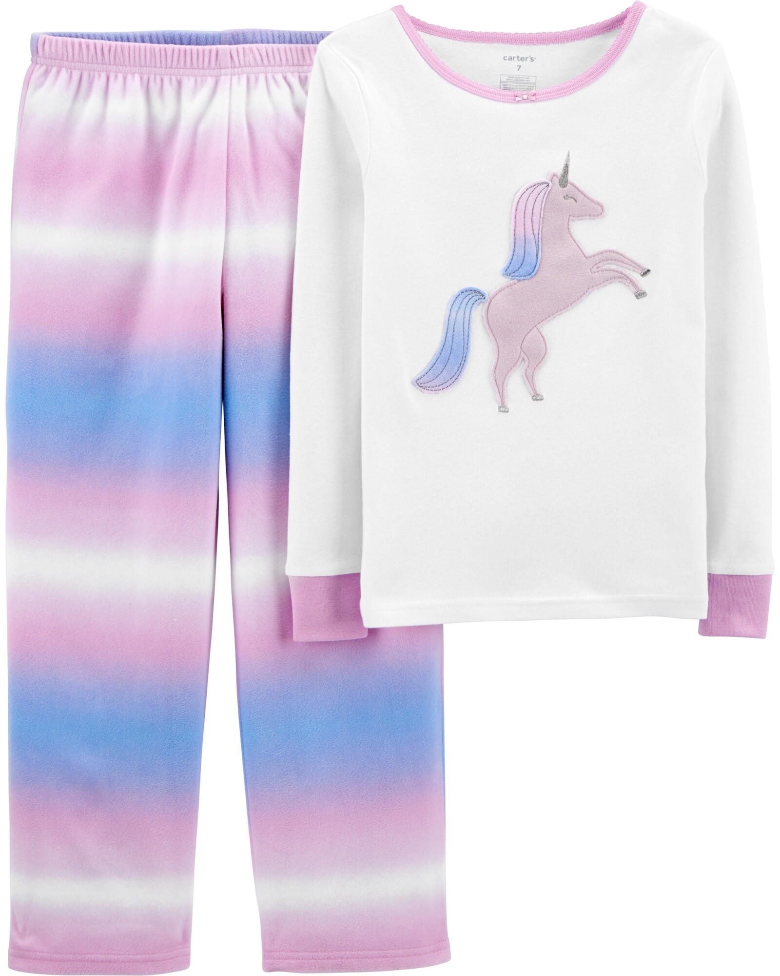 Pijama dos Piezas Remeras Manga Larga y Pantalón Unicornios Algodón y Micropolar Sin color