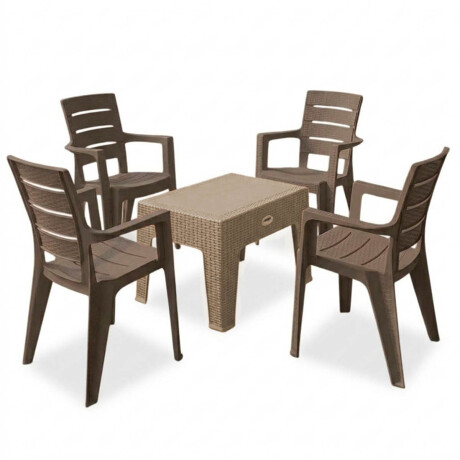 Juego Jardín Patio Rattan 4 Sillas + Mesa UV Turca Capuccino