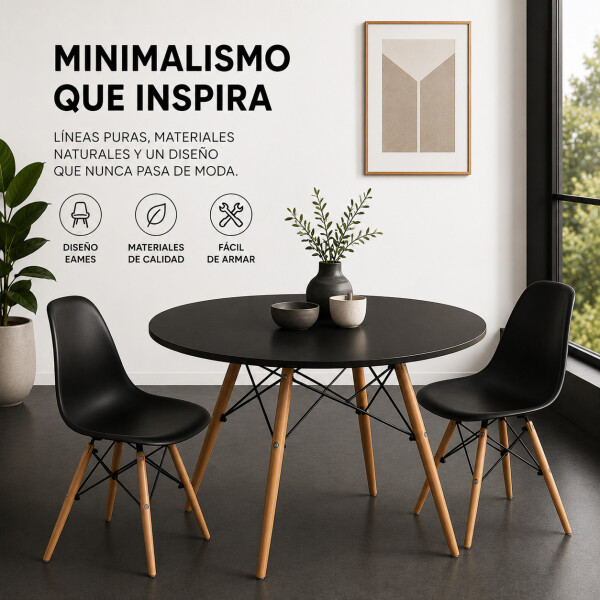Mesa Comedor ComboHome Eames Redonda Laqueada 100Cm Premium Negro 1