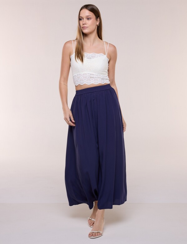 Top Crop De Encaje Calado Con Breteles Dobles CRUDO