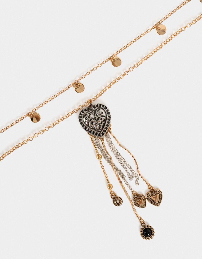 Collares Largos Corazón Collar Corto Con Corazón - Combinacion Bicolor