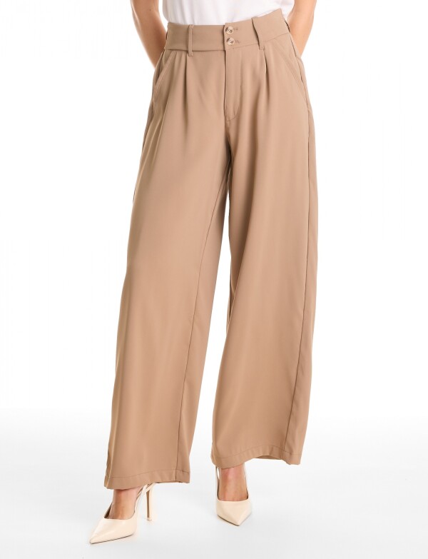 Palazzo Con Doble Botón & Cintura Elástica BEIGE