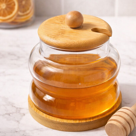 Mielera de vidrio y madera 350ml Madera