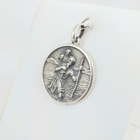 Medalla religiosa de plata 925, San Cristobal, diámetro 27mm. Medalla religiosa de plata 925, San Cristobal, diámetro 27mm.