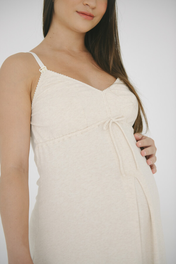 Camisón Maternal Rocío Algodón – Embarazo, Lactancia y Postparto Beige Melange