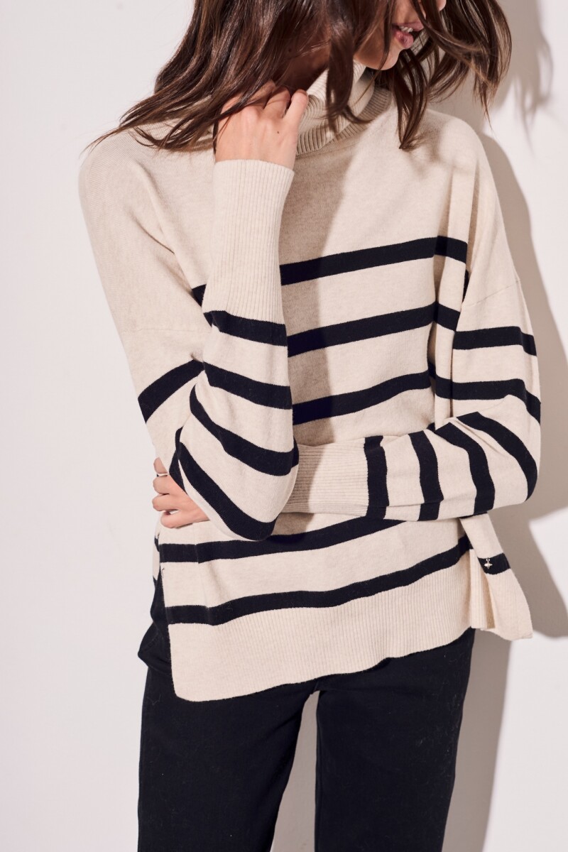 Polera Rayada Beige Melange
