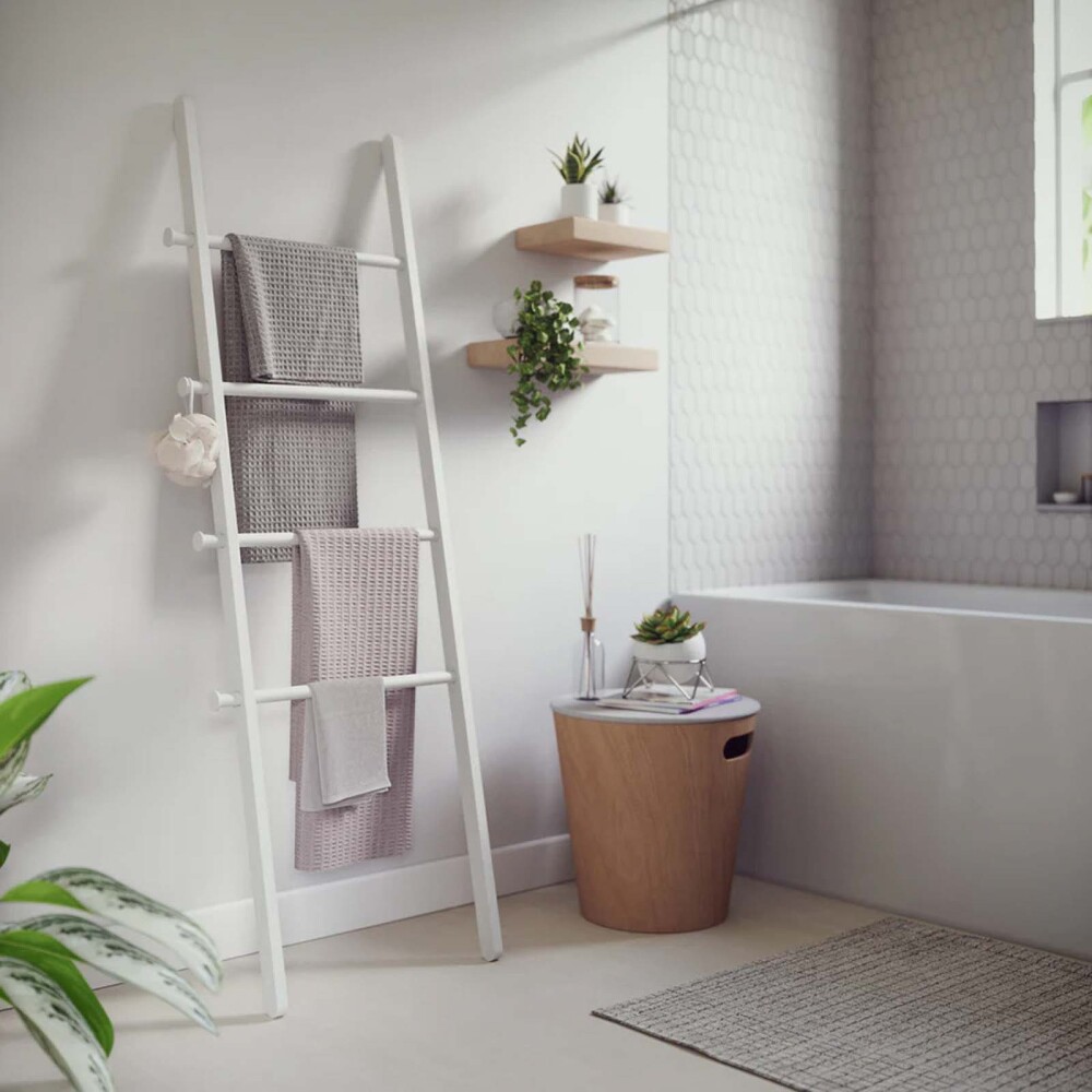 ESCALERA DECORATIVA MADERA-Y-ACERO BLANCO 1017445