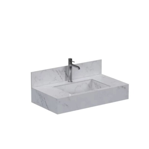 Mueble de baño suspendido de porcelanato Blanco Calacata Napoles 80 cm con bacha incorporada Mueble De Baño Suspendido De Porcelanato Blanco Calacata Napoles 80 Cm Con Bacha Incorporada